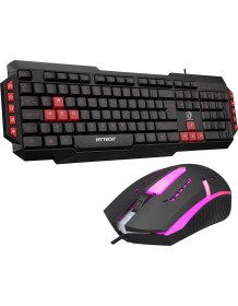 Resim Hytech Hyk-46 Gamy Combo Siyah USB Kırmızı Tuşlu Q Gaming Oyuncu Klavye + Mouse Set 