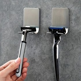 Resim 2'li Kendinden Yapışkan Jilet Tutucu Stand Seti, Paslanmaz Çelik Jilet ve Fırça Duş Duvar Organizatörü, Kokusuz Sakal ve Bıyık Traş Aksesuar Tutucu için Banyo 
