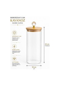 Resim Morponi 3'lü Borosilikat Cam Bambu Kristal Şeffaf Kapaklı Kavanoz Seti 1900 Ml Alk 