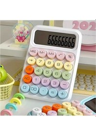 Resim 12 Haneli Geniş Lcd Ekran Yuvarlak Düğme Sevimli Şeker Renkli Hesap Makinesi Beyaz Diğer 