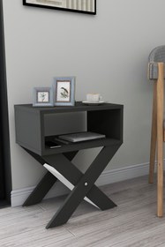 Resim Zuesse Dizayn Lepus X Ayaklı Komodin & Şifonyer Çekmecesiz Raflı Yatak Odası Başucu Düzenleyici - Antrasit 