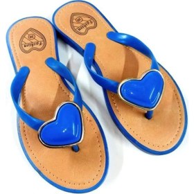 Resim Byzek Bayan Parmak Arası Terlik Şeffaf Yumuşak Pvc Kalp Tokalı Mavi Plaj ve Günlük Terlik 