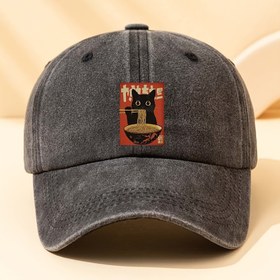 Resim Erkekler İçin Ton Balığı Sushi Kedi Gözü Beyzbol Şapkası - Siyah Ton Balığı Logosu ve Yazı Tasarımı, Makinede Yıkanabilir Günlük Dış Mekan Şapkası, Anime Hayranları İçin Kültür (Dayanıklı Tekstil Kumaş) 