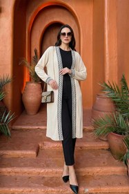 Resim Lela Modest Regular Fit Bağlamalı Nakışlı Tesettür Uzun Kimono Hırka HIRKA 5866173 