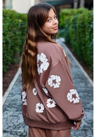 Resim Locoloco Kız Çocuk Sweatshirt Çiçek Baskılı 9-14 Yaş, Kahverengi Kahverengi 