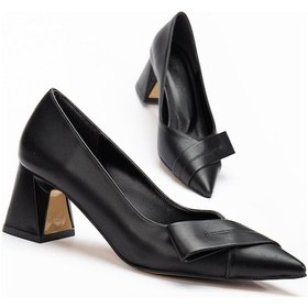 Resim Kadın Topuklu Ayakkabı Siyah Yan Fiyonklu Kalın Topuklu-3599 Siyah 