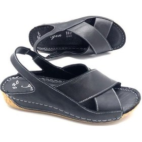 Resim Deritarz İlgen Hakiki Deri Ortopedik Kadın Siyah Renk Sandalet Siyah 