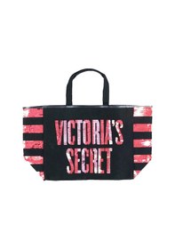 Resim Victoria's Secret Vs Pembe Pullu Payet İşlemeli Kadın Büyük Boy Çıt Çıt Kapamalı Plaj Çantası Pembe - Siyah 