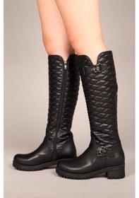 Resim Vaka Kapitoneli Kemerli Çizme Siyah-7505 Siyah 