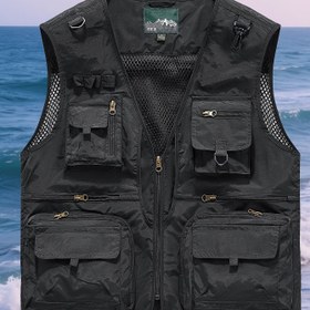 Resim Erkek Taktik Yelek Çoklu Cep ile - Zeytin Yeşili, Dayanıklı Polyester, V-Yaka, Fermuarlı Tasarım, Dış Mekan, Balıkçılık ve Günlük Giyim için, Dış Mekan Ekipmanı | Fonksiyonel Moda | Polyester Lif Yelek, Balıkçılık Yelek 