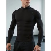 Resim Erkekler için Hızlı Kuruyan Spor Tişört - Yüksek Yaka Uzun Kollu Antrenman Üstü, Tüm Mevsimlerde Nem Çekici Performans Giysi, Boks, Dövüş Sanatları, Yoga, Koşu İçin Esnek Kumaşa Sahip, Erkeklere ve Gençlere Özel Şeffaf Olmayan Sıkı Kesimli Atletik Giyim, Spor Tasarım, Dayanıklı Aktif Giyim, Fitness Tutkunlarına Uygun Nefes Alabilir Spor Tişört 