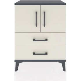 Resim Arges Komodin 2 Raflı 2 Çekmeceli 2 Kapaklı 60X30X80 Antrasit-Aytaşı 