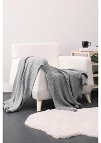Resim Biocotton Triko Ponponlu Örgü Tv Battaniyesi - Gri 