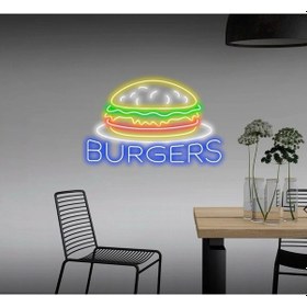 Resim Burgers Yazılı Ve Şekilli Neon Tabela Mavi 
