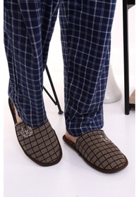 Resim Wordex 02125 Erkek Kışlık Ev İçi Terliği Kareli Kışlık Ev Terliği 