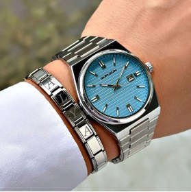 Resim saatistasyonu Gümüş Renkli Çelik Kordonlu Erkek Kol Saati Spor Erkek Saat 