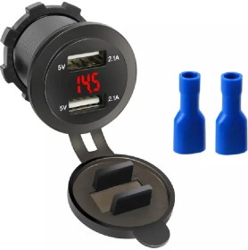 Resim Voltmetreli USB Portu 4.2A 12V 24V Kırmızı LED Işıklı 