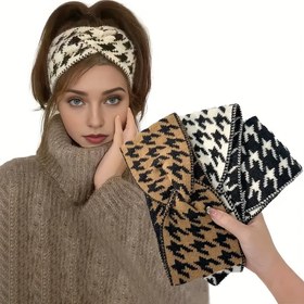 Resim 3 adet Kadın Houndstooth Baş Bandı - Yumuşak ve Rahat, Siyah/Beyaz/Kahverengi/Beyaz, Gevşek Fit Sonbahar Kış Moda Aksesuarları, Kadınlar için Baş Bandı 