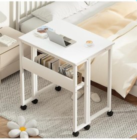 Resim Sidney Kitaplık Raflı Katlanır Masa 70 Cm Tekerli Bilgisayar Masası Laptop Masası Beyaz Beyaz - Beyaz 