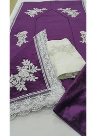 Resim Çeyizlik Kadife Seccade Takımı Mürdüm Bohça Seti 4 Parça 