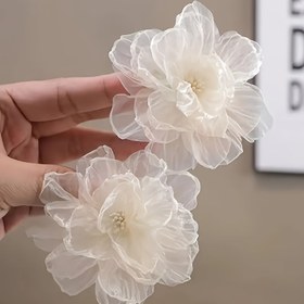 Resim 2 adet Bohem Şık Beyaz File Çiçek Saç Tokaları - Zarif Fırfır Yaprak Tasarımı, Kadınlar ve Kızlar için Tatlı Çiçekli Saç Aksesuarları 