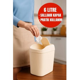 Resim Open Home Concept 6 Lt Çöp Kovası, Mutfak, Banyo, Tuvalet, Ofis Çöp Kutusu Krem 