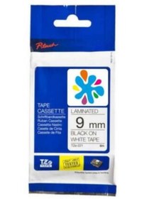 Resim Brother Tze-221 Beyaz Üzerine Siyah Muadil Etiket Şeridi 