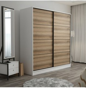 Resim Minar Kale 2 Kapaklı Sürgülü Dolap 180 Cm - Beyaz/dore 210cm 