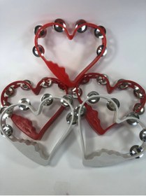 Resim Hobigram Kırmızı Beyaz Kalp Desenli Kına Gecesi Zilli Tef 5 Adet – Kına Eğlence Aksesuarı 