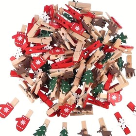 Resim 1 takım / 50 adet, 50'li Mini Ahşap Noel Klipsleri Seti - Fotoğraf Asma için Bayramlık Ahşap Pimler, Düğün Süslemeleri, Parti Hediyeleri, Noel Ağaçları, Eldivenler, Geyikler ve Kar Taneleri - Güç kaynağı olmadan çok fonksiyonlu tatil süsleri, Paskalya, Noel için uygun 