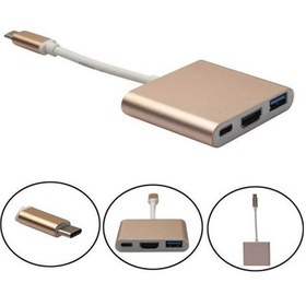 Resim Apple Uyumlu MacBook Usb 3.1 (Type-C) To Hdmi + Usb 3.0 Çevirici Kablo 