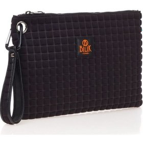 Resim Bilik Deri Siyah Kumaş Kadın Portföy & Clutch Çanta Melis 