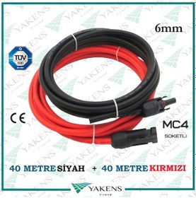 Resim Mc4 Soketli (40m+40m) 80 Metre 6mm Güneş Paneli Hazır Solar Kablo Siyah Kırmızı 