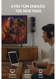 Resim 6in1 67w Gan Akıllı Priz 3a Hızlı Şarjlı Masaüstü Çoklu Şarj İstasyonu 3 Type-c + 1 Usb + 2 Acpriz 