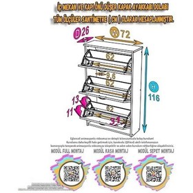 Resim Modilayn West Asma Kapı Önü 72x116x26 Cm Lik 3 Düşer Kapak 6 Göz Bölmeli Ayakkabılık Cordoba - Beyaz 