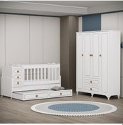 Resim Garaj Home Yaren Yavrulu Beşik Ve 4 Kapaklı Dolap Beyaz 