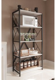 Resim Morpanya Oven Metal Mutfak Rafı Malzeme Dolabı 5 Raflı Mikrodalga Fırın Rafı Çok Amaçlı Dolap Raf 150 Cm Beyaz 