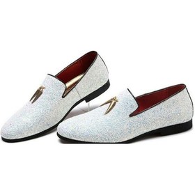 Resim Ebitda Erkek Sivri Burun Beyaz Parlak Loafer, Düz Renk, 37-48 Boyutu, Günlük, İş, Düğün İçin Beyaz 