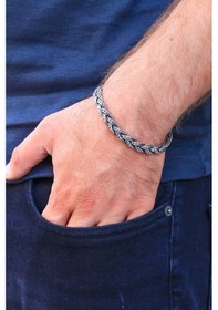 Resim Örgülü Kanca Tasarım 925 Ayar Erkek Gümüş Bileklik 201021007 