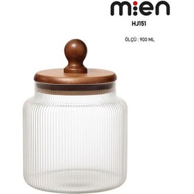 Resim Mien Akasya Kapak Ball Cam Kavanoz 900ml Ahşap - Şeffaf 