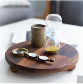 Resim Akayev Ahşap 25 Cm Ayaklı Sunum Tabağı - Pasta Tabağı - Doğal Sunumluk Kahverengi 