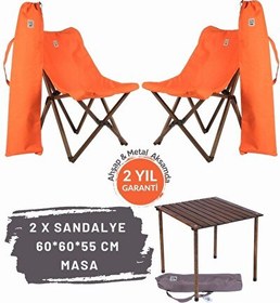 Resim Bag The Joy Antrasit Turuncu Kılıf Sandalye ve 60x60x55 CM Kahverengi Ahşap Katlanır Masa Seti 