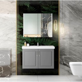 Resim KAREN BANYO Arin Banyo Dolabı Takımı,mdf, 80 Cm, Antrasit, Lavabo Dahil, Lavabolu.. 