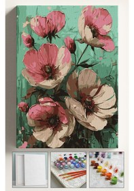 Resim Sayılarla Boyama Seti Numaralı Tuval Fırça Boya Kırmızı Pembe Begonvil 40x50 Cm 