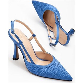 Resim Arkası Açık Saten Özel Tasarım Stiletto MAVİ 