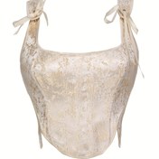 Resim Şık Altın Koi Balığı Tasarımı Korse Üstü - Ruched Detaylı Çift Omuz Askıları, Sıkı Uyum, Kadınlar İçin Bağcıklı Arka, Günlük Kıyafet veya Özel Durumlar İçin Mükemmel 
