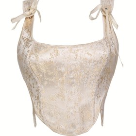 Resim Şık Altın Koi Balığı Tasarımı Korse Üstü - Ruched Detaylı Çift Omuz Askıları, Sıkı Uyum, Kadınlar İçin Bağcıklı Arka, Günlük Kıyafet veya Özel Durumlar İçin Mükemmel 