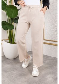 Resim Nevayla Moda Beli Lastikli Keten Pantolon - Bej / A0104 Bej 