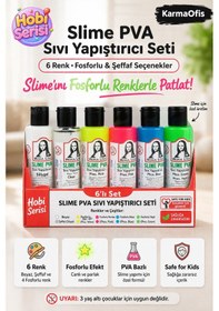 Resim Slime Pva Sıvı Yapıştırıcı Seti 6 Lı Fosforlu & Şeffaf Renkler Çocuklar İçin Güvenli 