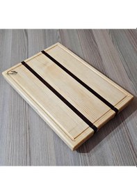 Resim Basicdual İki Renk Doğal Ahşap Kesme Tahtası Sunum Çam-abanoz 